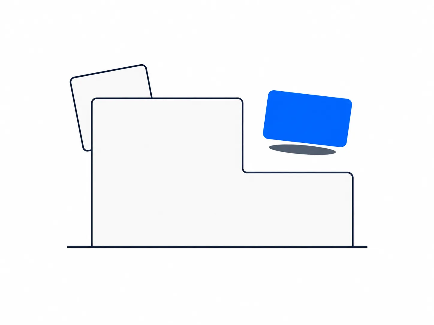 Flat illustration of a stepped block with a small tilted blue card in the open space above its lower half.